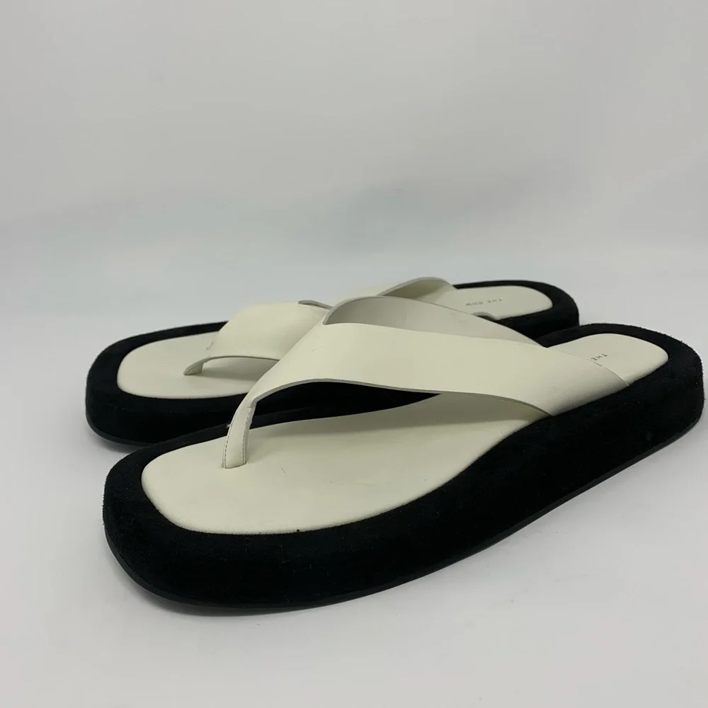 THE ROW Ginza leather and suede platform flip flops two-tone Shoes Size 38.5